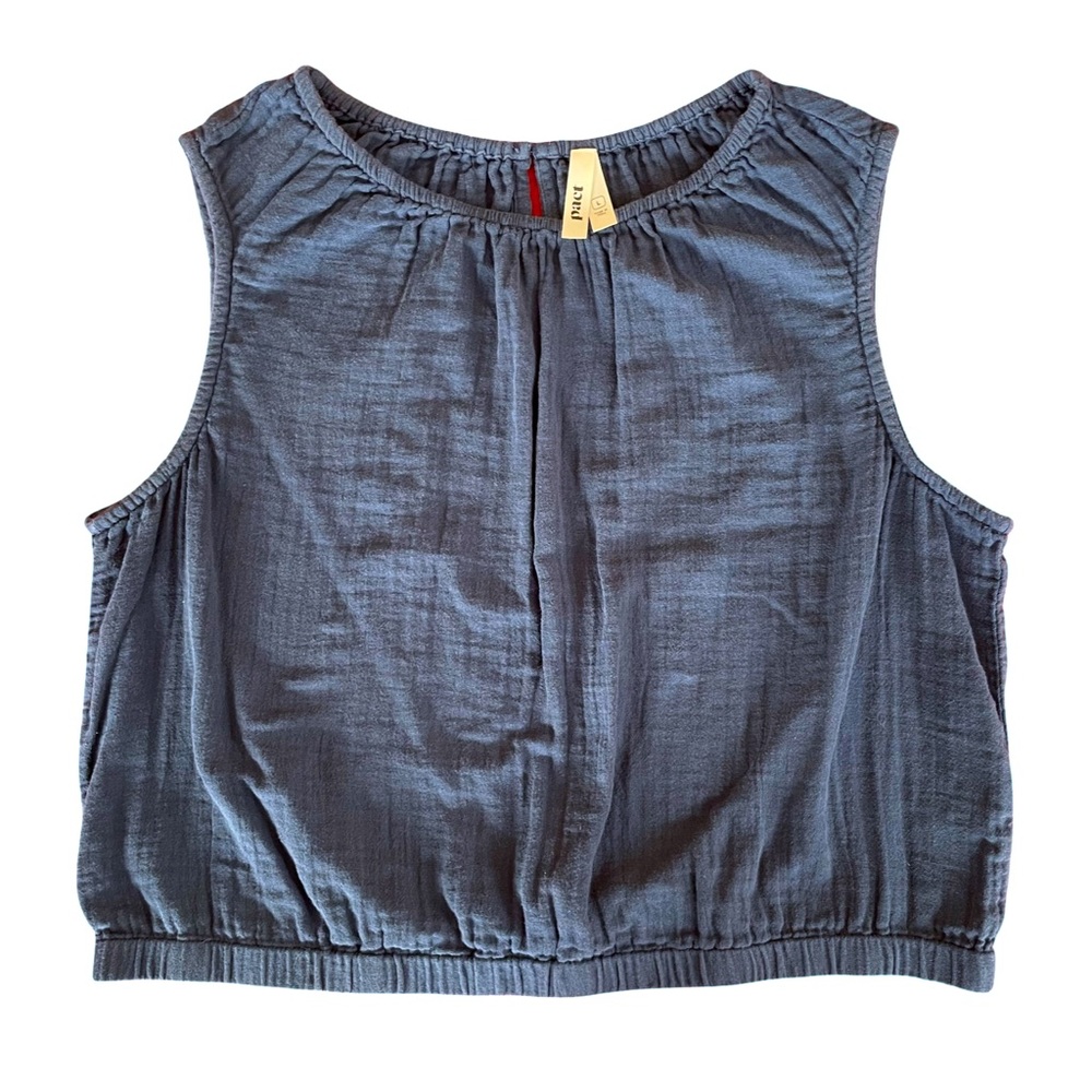 Pact Organic Coastal Double Gauze Bubble Hem Sleeveless Top, Navy L